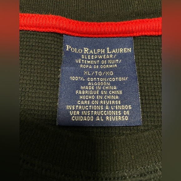 Polo Ralph Lauren Mens XL Black Thermal Sleepwear Shirt Top with Red Polo Logo. - Picture 4 of 7